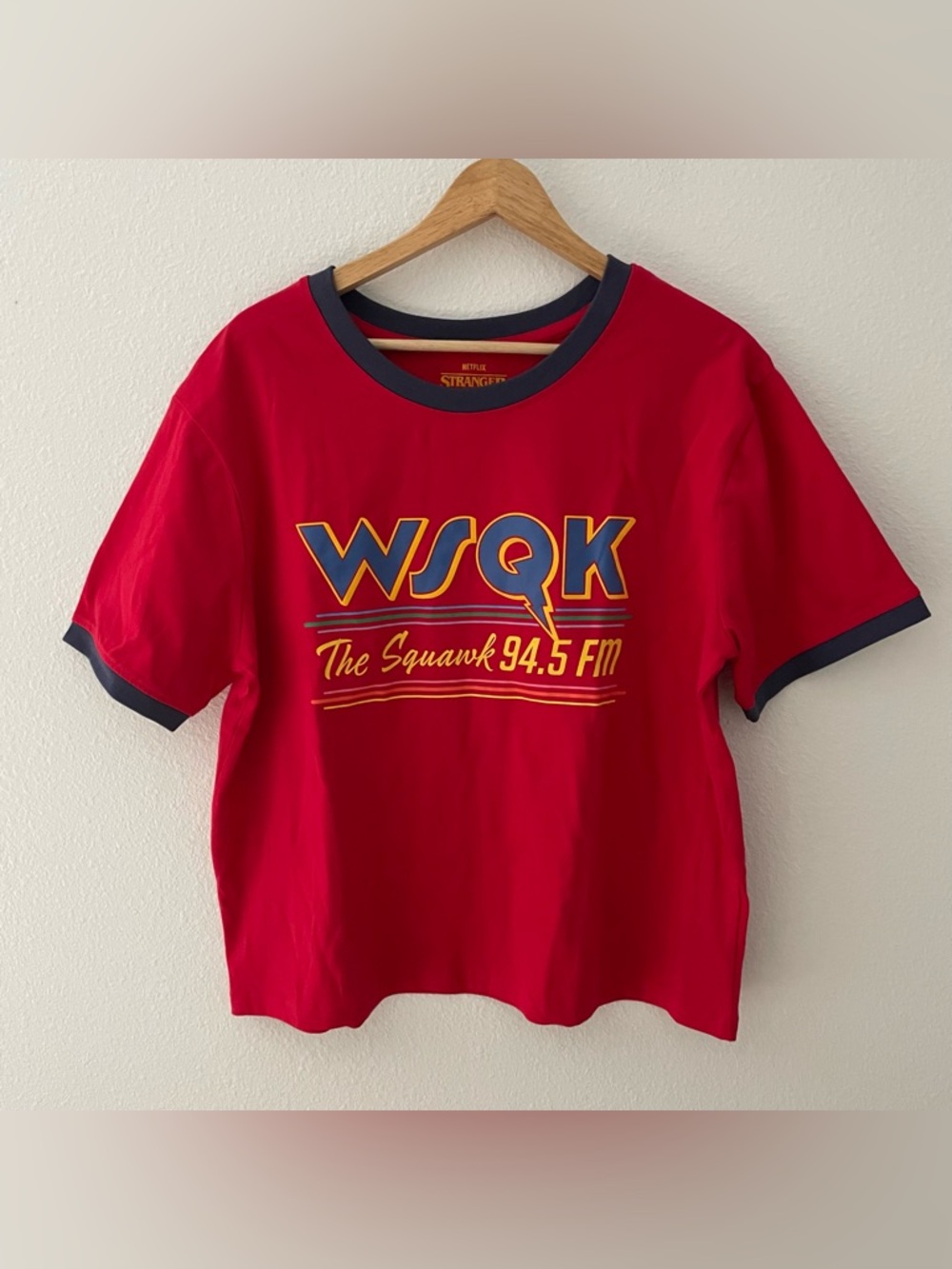 Primark Stranger Things Red Graphic WSQK 94.5 FM Ringer Tee XL